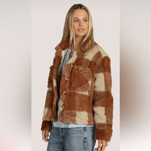 DYLAN LA Brown and Cream Faux Fur Jacket -Small-